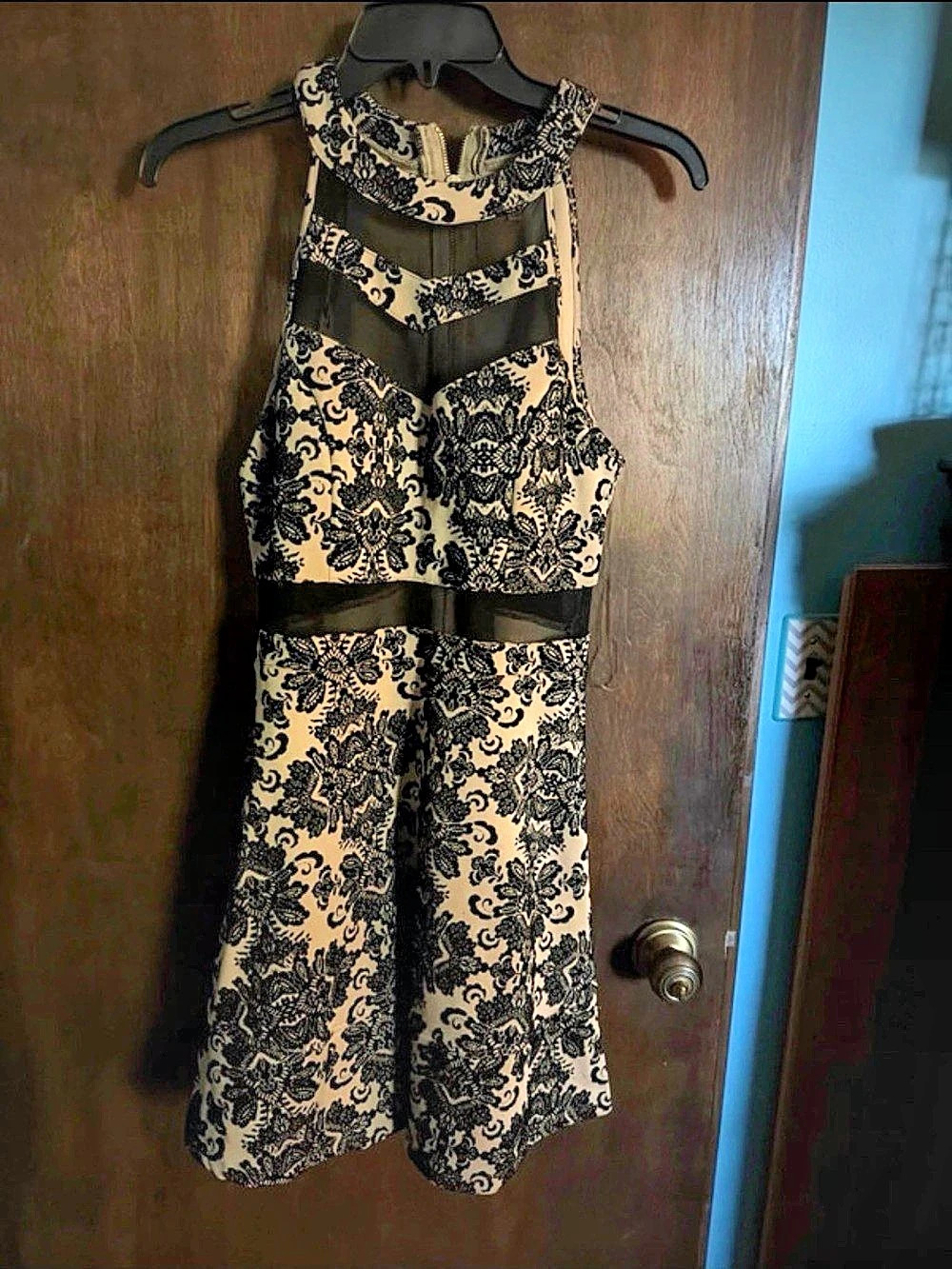 Honey and Rosie Black Lace Halter Fit & Flare Dress Large